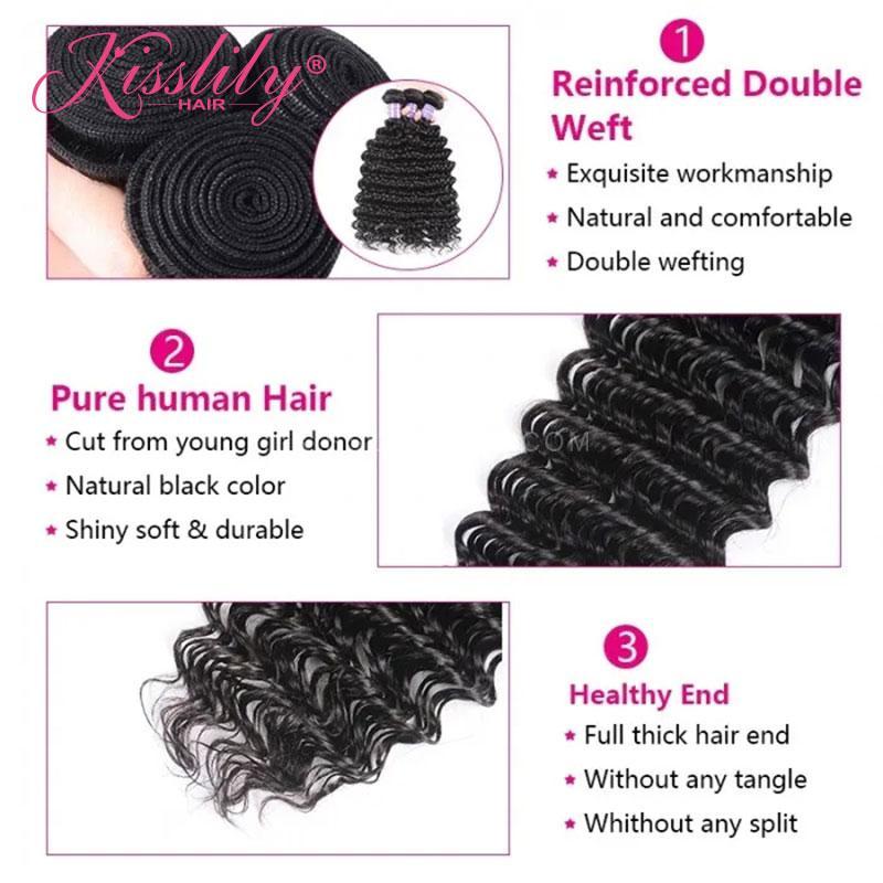 Kisslily Hair 1 PC Deep Wave Indian Virgin Bundle [WEFT03]-Hair Accessories-Kisslilyhair