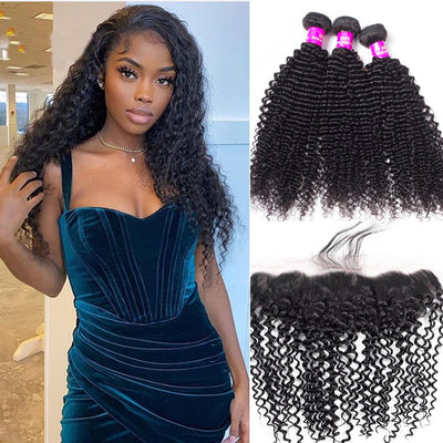 Kisslily Hair 13x4 HD Lace Frontal Deep Curly With 3 Bundles [FW11]-Hair Accessories-Kisslilyhair