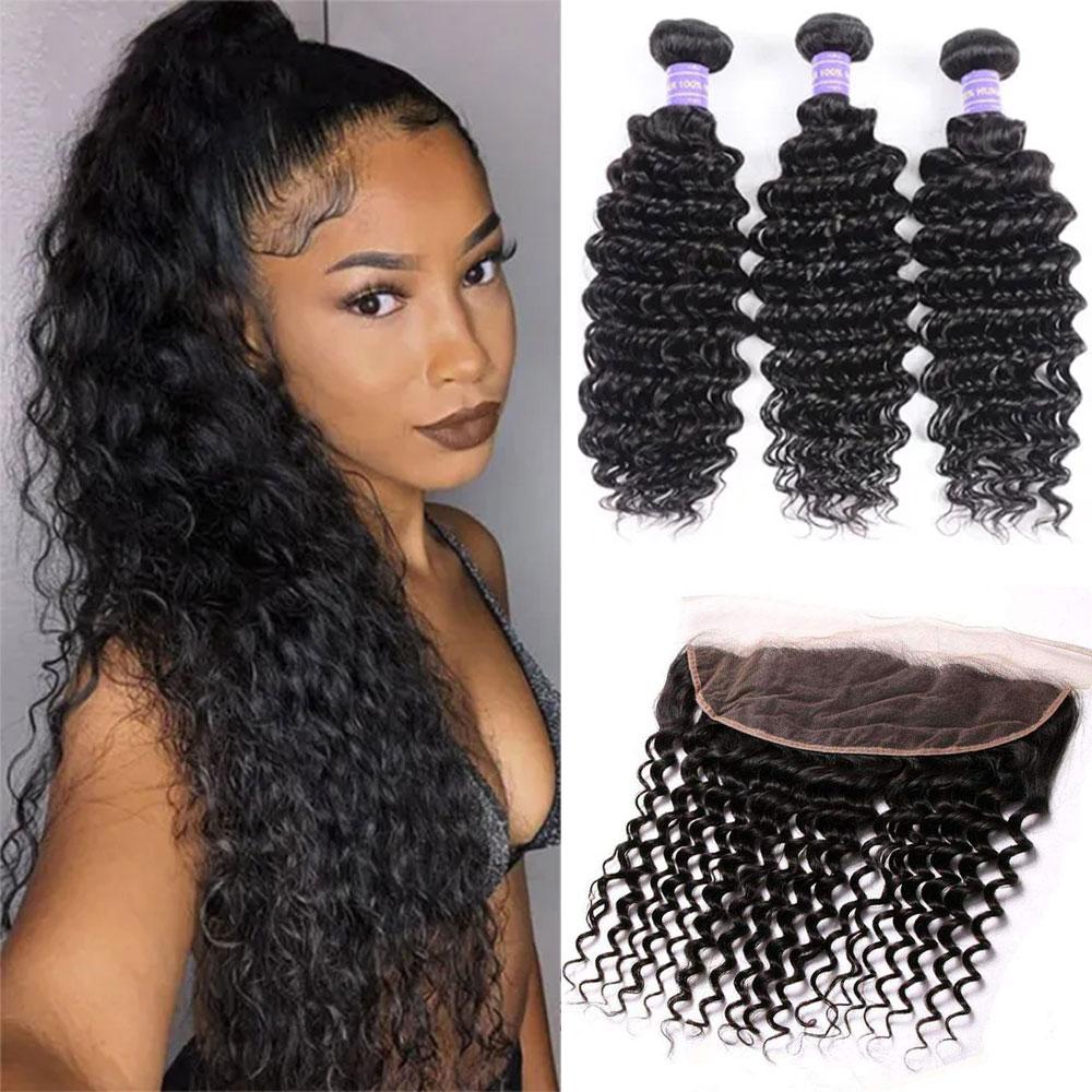 Kisslily Hair 13x4 HD Lace Frontal Deep Wave With 3 Bundles [FW09]-Hair Accessories-Kisslilyhair