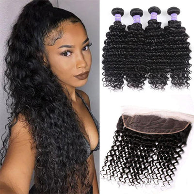Kisslily Hair 13x4 HD Lace Frontal Deep Wave With 4 Bundles [FW10]