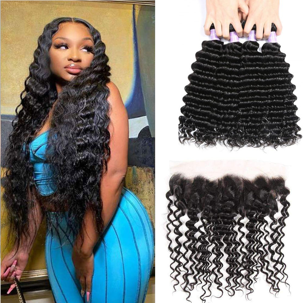 Kisslily Hair 13x4 HD Lace Frontal Deep Wave With 4 Bundles [FW10]