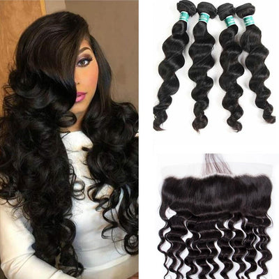 Kisslily Hair 13x4 HD Lace Frontal Loose Wave With 4 Bundles [FW14]-Hair Accessories-Kisslilyhair