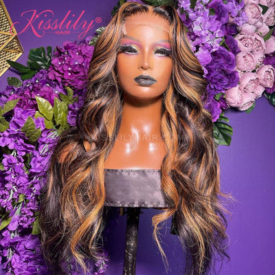 Kisslily Hair 13x4 Highlight Body Wave Wig Lace Front Human Hair Wigs Pre Plucked With Baby Hair [CDC52]-Hair Accessories-Kisslilyhair