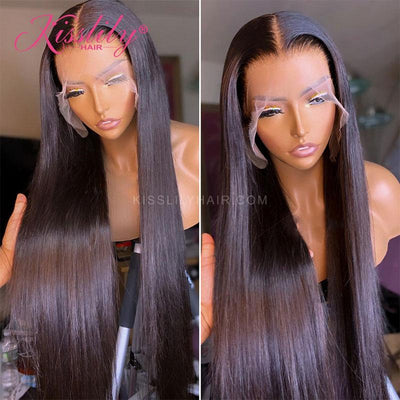 Kisslily Hair 13x4 Lace Front Wig Bone Straight Human Hair Wigs For Black Women Preplucked And Bleached Knots [NAW01]-Hair Accessories-Kisslilyhair