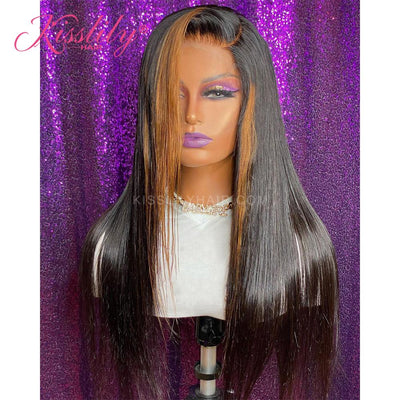 Kisslily Hair 13x4 Lace Front Wigs Ginger Orange Colored Straight Human Hair Wig Preplucked Lace Wig [CHC16]-Hair Accessories-Kisslilyhair