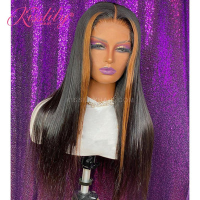 Kisslily Hair 13x4 Lace Front Wigs Ginger Orange Colored Straight Human Hair Wig Preplucked Lace Wig [CHC16]-Hair Accessories-Kisslilyhair