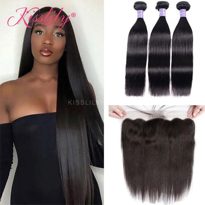 Kisslily Hair 13x4 Lace Closure Silky Straight With 3 Bundles [FW18]-Hair Accessories-Kisslilyhair