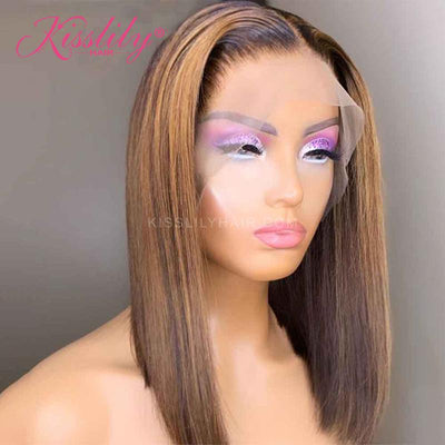 Kisslily Hair 13x4 Lace Frontal Wig Highlight Wig Bob Honey Blonde For Women Human Hair Brazilian Straight Wig Preplucked [CHC15]-Hair Accessories-Kisslilyhair