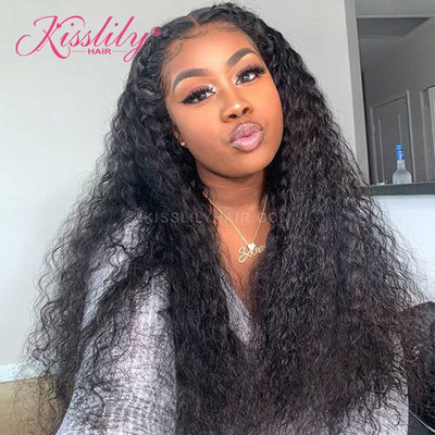 Kisslily Hair 13x4 Lace Frontal Wigs Curly Human Hair Wigs Natural Black High Quality Glueless Hair [NAW03]-Hair Accessories-Kisslilyhair