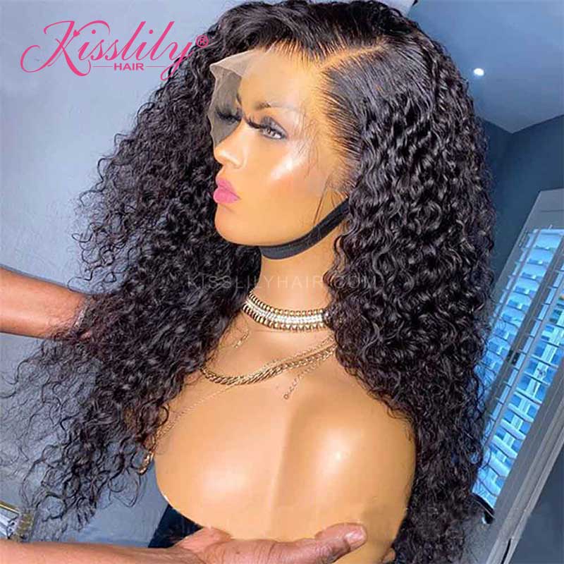 Kisslily Hair 13x4 Lace Frontal Wigs Curly Human Hair Wigs Natural Black High Quality Glueless Hair [NAW03]-Hair Accessories-Kisslilyhair