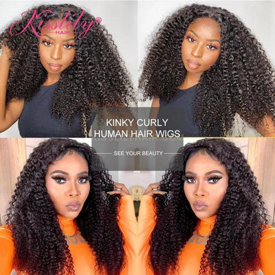 Kisslily Hair 13x4 Lace Frontal Wigs Deep Curly Wigs Human Hair Natural Black Pre Plucked [NAW05]-Hair Accessories-Kisslilyhair