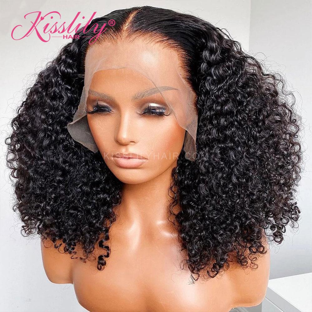Kisslily Hair 13x4 Lace Frontal Wigs Deep Curly Wigs Human Hair Natural Black Pre Plucked [NAW05]-Hair Accessories-Kisslilyhair