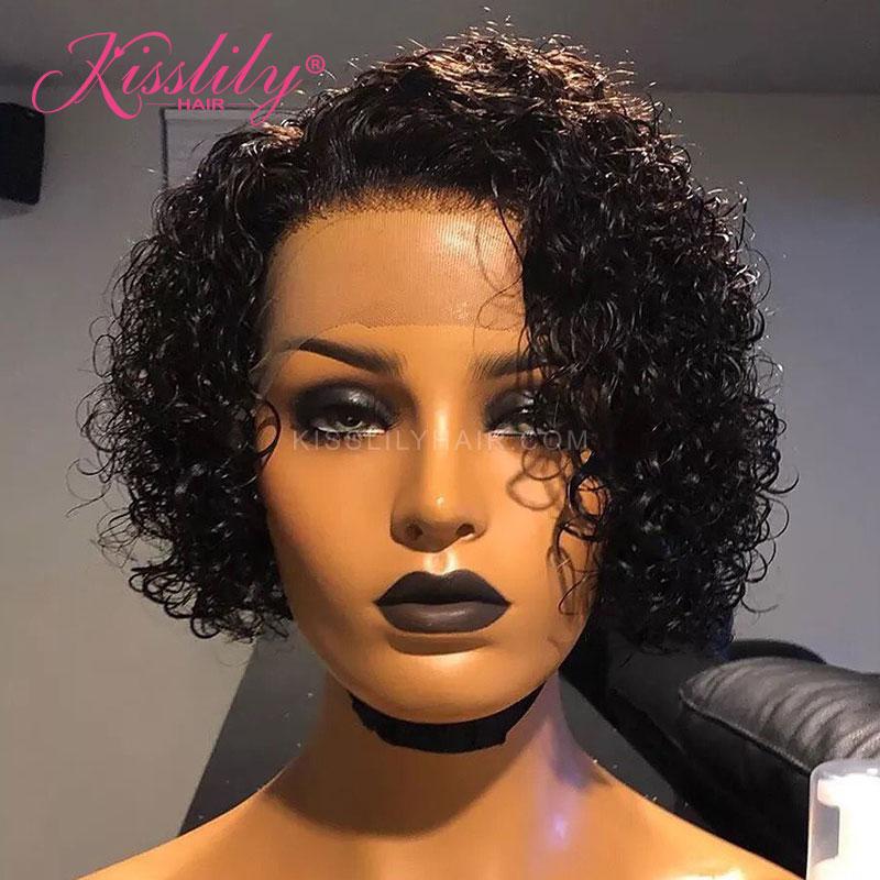 Kisslily Hair 13x4 Lace Frontal Wigs Human Hair Curly Bob Wigs 180 Denisty Pre Plucked Remy [BOB01]