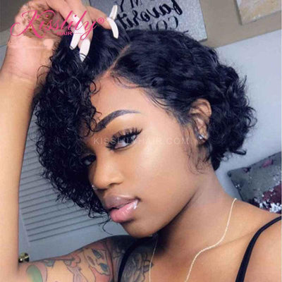 Kisslily Hair 13x4 Lace Frontal Wigs Human Hair Curly Bob Wigs 180 Denisty Pre Plucked Remy [BOB01]