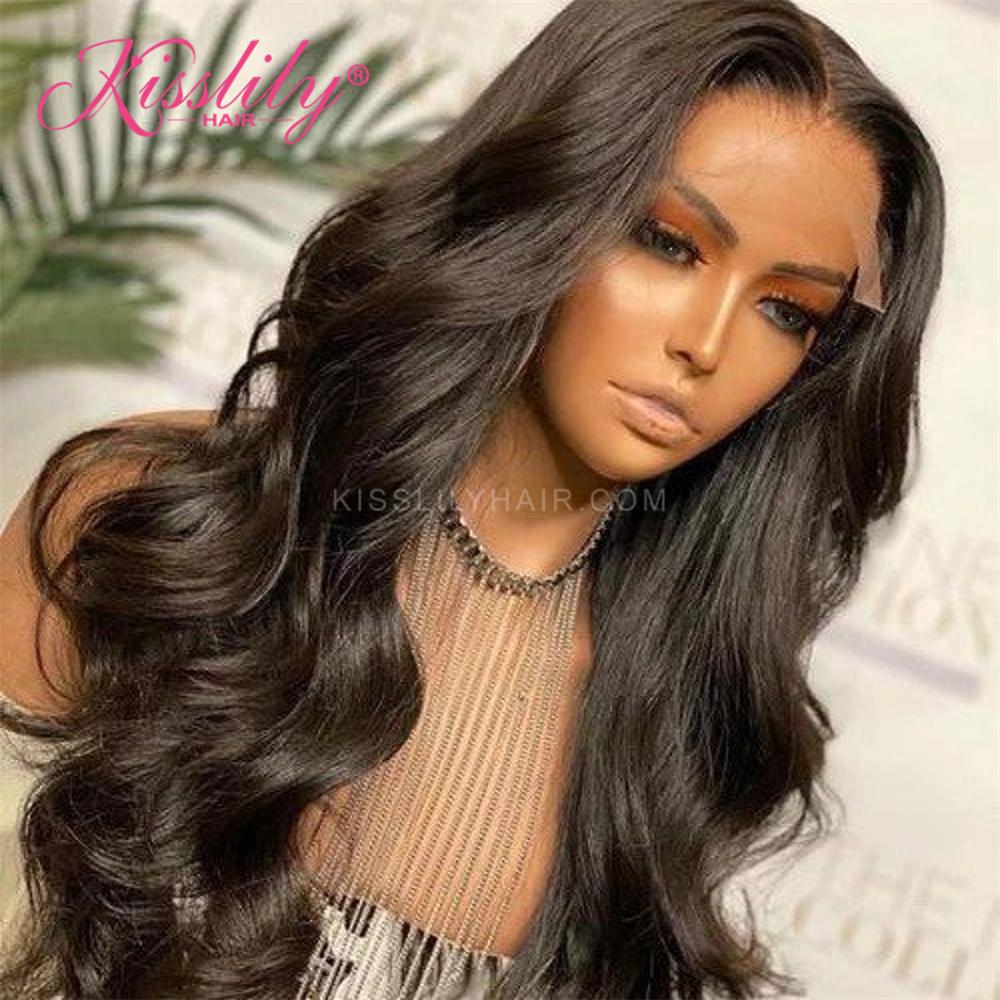 Kisslily Hair 13x4 Lace Frontal Wigs Wavy Wigs Natural Black Hair Pre Plucked High Quality Remy [NAW08]-Hair Accessories-Kisslilyhair