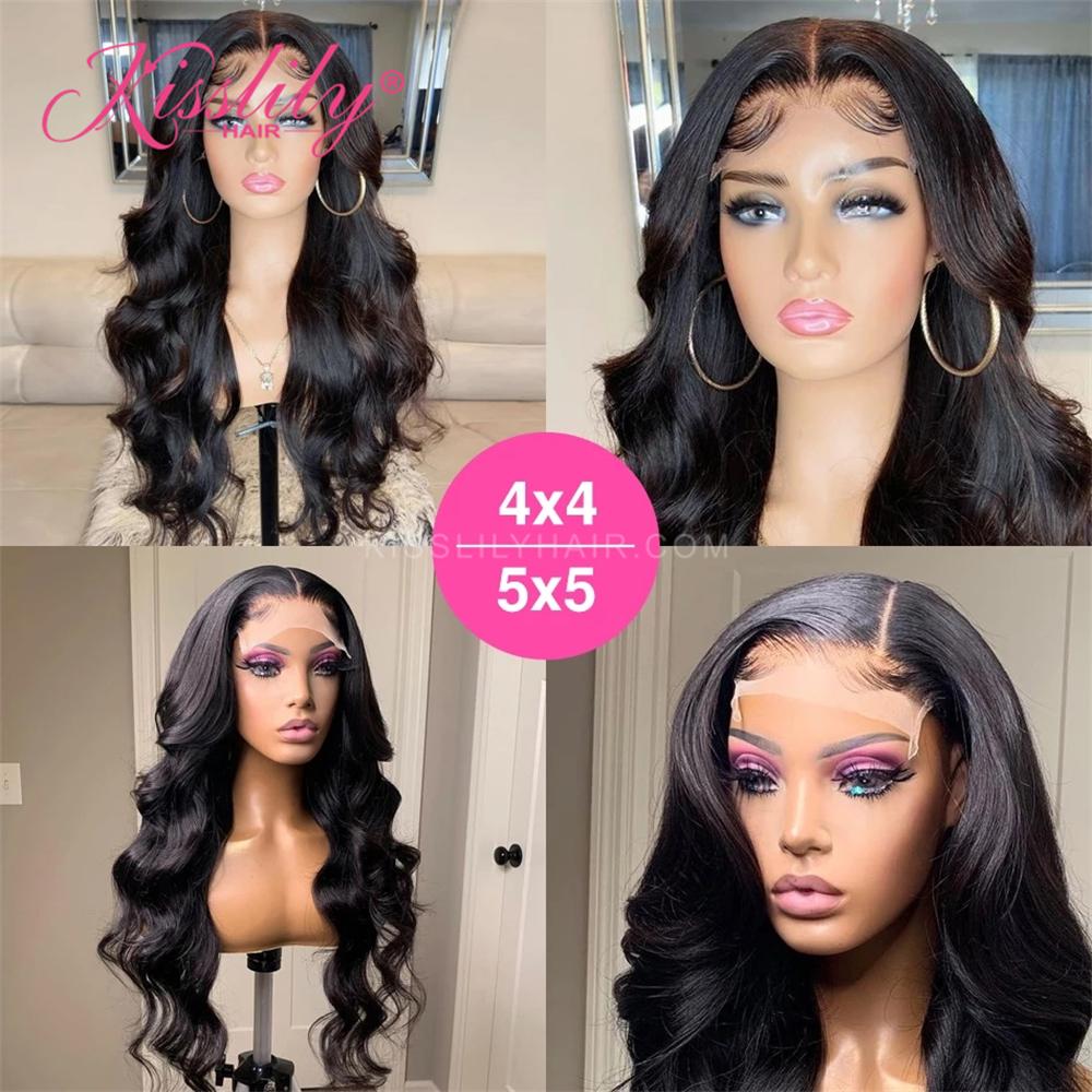 Kisslily Hair 13x6 HD Lace Frontal Wigs Wavy Human Hair Wigs Natural Black 250 Density Glueless [NAW14]-Hair Accessories-Kisslilyhair