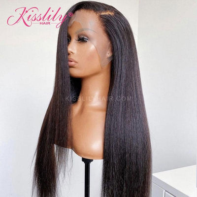 Kisslily Hair 13x6 HD Lace Frontal Wigs Yaki Straight Wig Human Hair Transparent Lace 200% Density Glueless [NAW12]