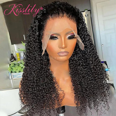 Kisslily Hair 13x6 HD Transparent Lace Front Wig Deep Curly Hair Wigs Natural Black Human Hair PrePlucked With Baby Hair [NAW09]-Hair Accessories-Kisslilyhair