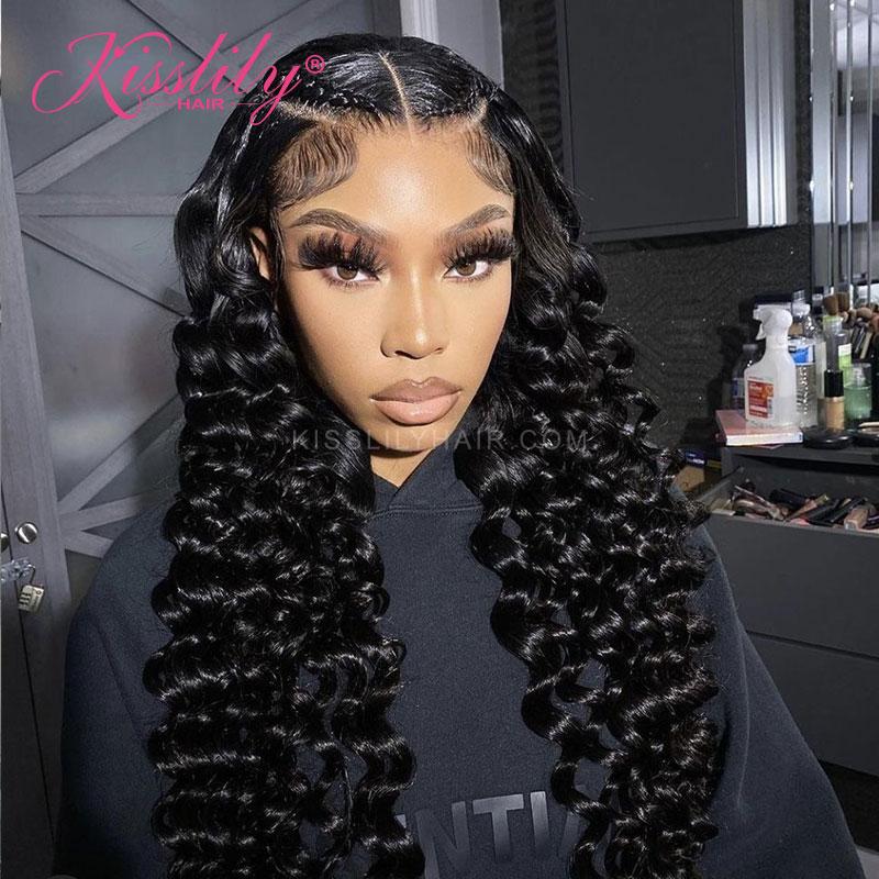 Kisslily Hair 13x6 HD Transparent Swiss Lace Frontal Wig Loose Deep Wave Human Hair Wigs Brazilian PrePlucked With Baby Hair [NAW50]-Hair Accessories-Kisslilyhair