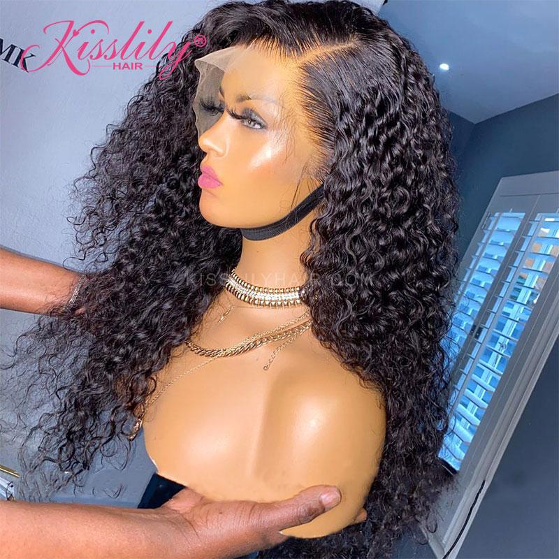 Kisslily Hair 13x6 HD Transparent Swiss Lace Frontal Wig Water Wave Human Hair Wigs Brazilian PrePlucked With Baby Hair [NAW13]-Hair Accessories-Kisslilyhair