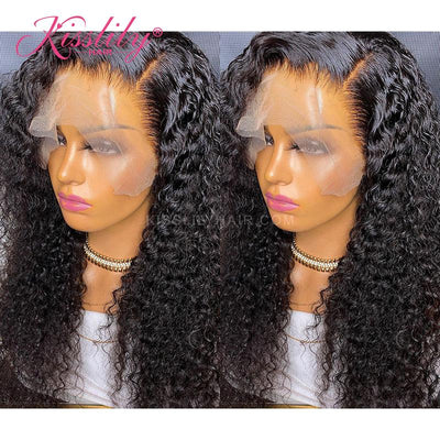 Kisslily Hair 13x6 HD Transparent Swiss Lace Frontal Wig Water Wave Human Hair Wigs Brazilian PrePlucked With Baby Hair [NAW13]-Hair Accessories-Kisslilyhair