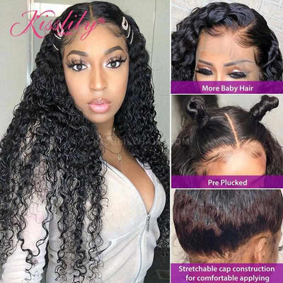 Kisslily Hair 13x6 HD Undetectable Invisible Swiss Lace Front Wigs Curly Human Hair Wig Pre Plucked 200% [NAW15]