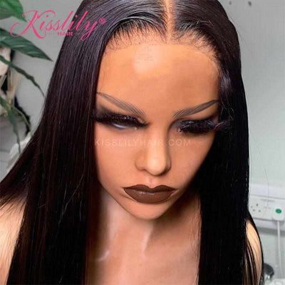 Kisslily Hair 13x6 Lace Front Wig Bone Straight Human Hair Wigs For Black Women Preplucked And Bleached Knots [NAW17]-Hair Accessories-Kisslilyhair