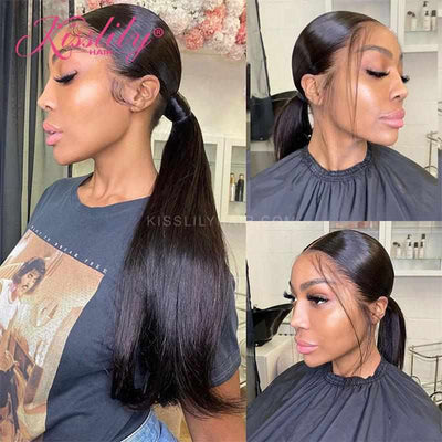 Kisslily Hair 13x6 Lace Front Wig Bone Straight Human Hair Wigs For Black Women Preplucked And Bleached Knots [NAW17]-Hair Accessories-Kisslilyhair