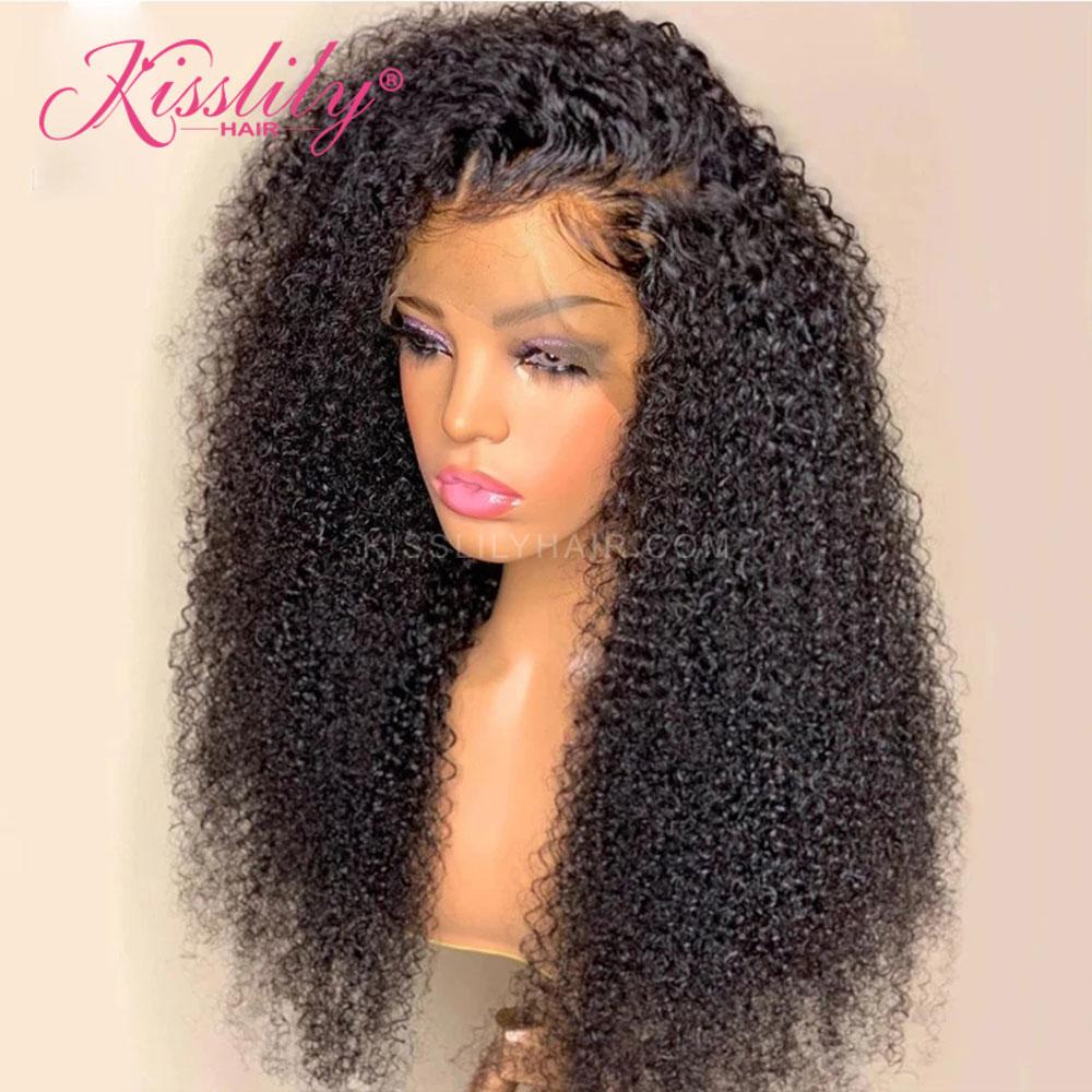 Kisslily Hair 13x6 Lace Frontal Wigs Deep Curly Hair Wigs Human Hair Natural Black Pre Plucked [NAW21]-Hair Accessories-Kisslilyhair