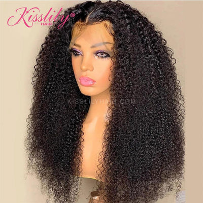 Kisslily Hair 13x6 Lace Frontal Wigs Deep Curly Hair Wigs Human Hair Natural Black Pre Plucked [NAW21]-Hair Accessories-Kisslilyhair