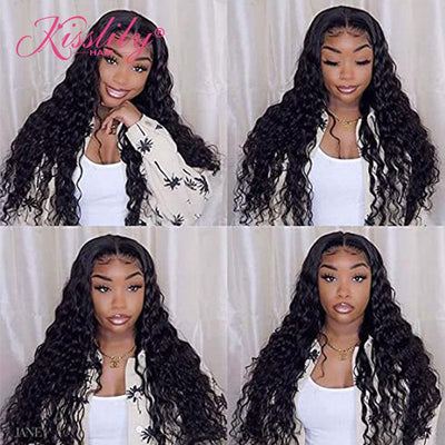 Kisslily Hair 13x6 Lace Frontal Wigs Deep Wave Hair Wigs Human Hair Natural Black Glueless Hair [NAW20]-Hair Accessories-Kisslilyhair