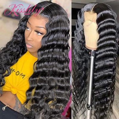 Kisslily Hair 13x6 Lace Frontal Wigs Deep Wave Hair Wigs Human Hair Natural Black Glueless Hair [NAW20]-Hair Accessories-Kisslilyhair
