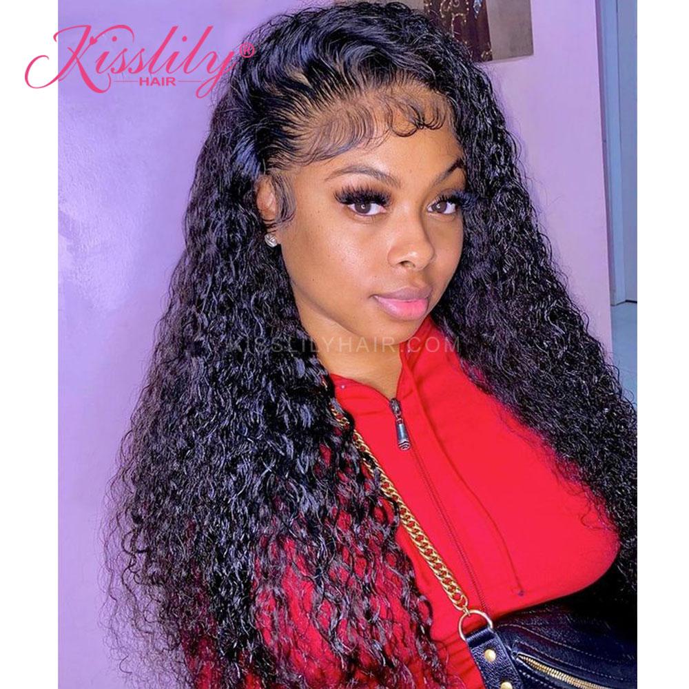 Kisslily Hair 13x6 Lace Frontal Wigs Water Wave Human Hair Wigs Natural Black Hair PrePlucked Wig for Women [NAW23]-Hair Accessories-Kisslilyhair