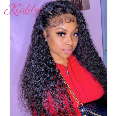 Kisslily Hair 13x6 Lace Frontal Wigs Water Wave Human Hair Wigs Natural Black Hair PrePlucked Wig for Women [NAW23]-Hair Accessories-Kisslilyhair