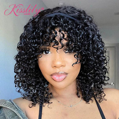 Kisslily Hair 150 Density Short Bob Headband Wig Human Hair Curly Bob Wig Brazilian Hair For Black Women Glueless [BOB02]
