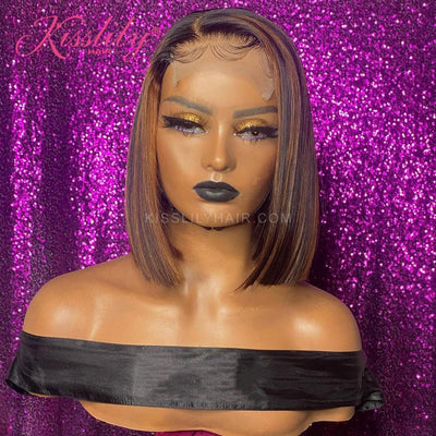 Kisslily Hair 1b/30 Blunt Straight Cut Short Bob Wig Pixie Cut Lace Front Human Hair Wigs For Black Women [CHC73]-Hair Accessories-Kisslilyhair