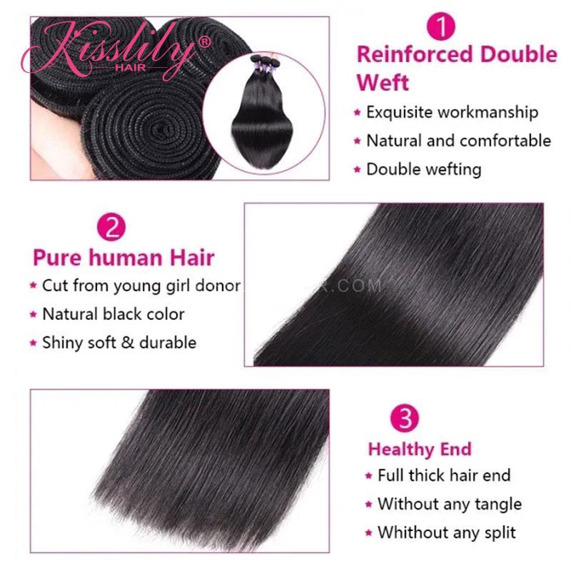 Kisslily Hair 2 PCs Straight Indian Virgin Bundle [WEFT15]-Hair Accessories-Kisslilyhair