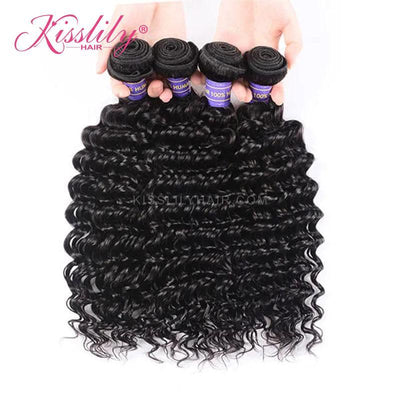 Kisslily Hair 4 PCs Deep Wave Indian Virgin Bundle [WEFT27]-Hair Accessories-Kisslilyhair