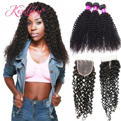 Kisslily Hair 4x4 Closure Deep Curly With 3 Bundles [CW05]-Hair Accessories-Kisslilyhair
