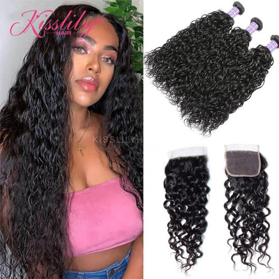 Kisslily Hair 4x4 Closure Water Wave With 3 Bundles [CW11]-Hair Accessories-Kisslilyhair