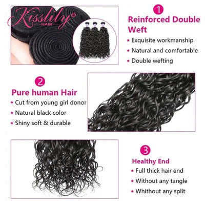 Kisslily Hair 5x5 Closure Water Wave With 3 Bundles [CW22]-Hair Accessories-Kisslilyhair