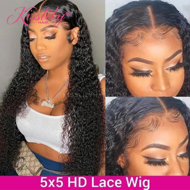 Kisslily Hair 5x5 Closure Wigs Curly Human Hair Wigs Natural Black Pre Plucked For Women [NAW25]-Hair Accessories-Kisslilyhair
