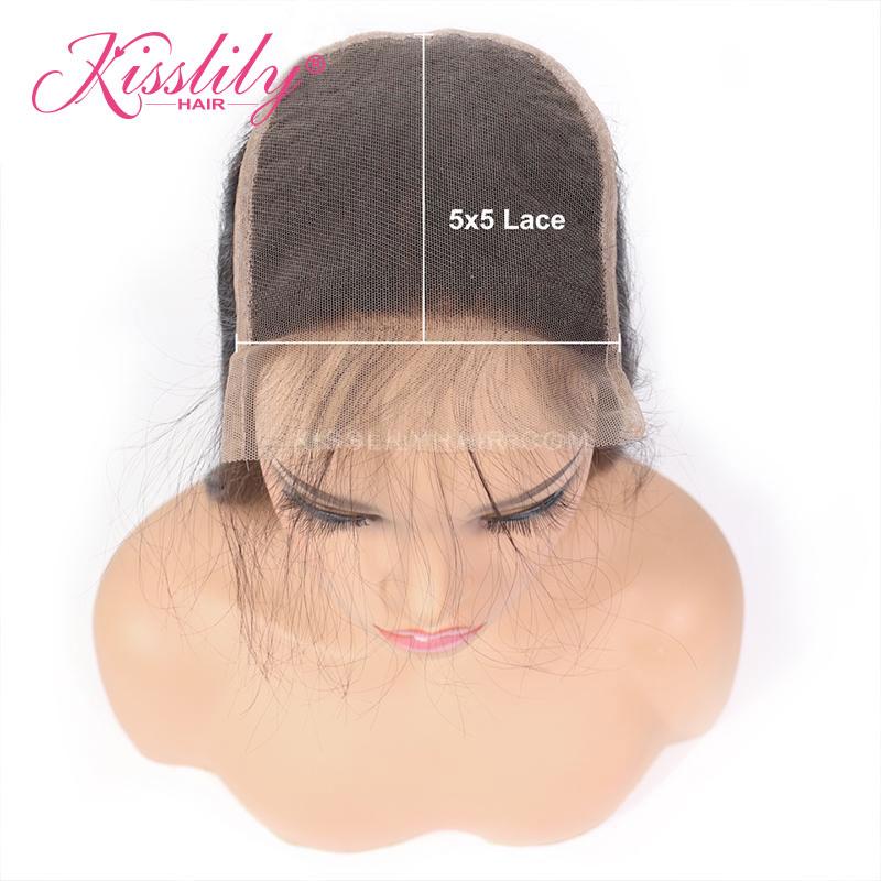 Kisslily Hair 5x5 Closure Wigs Curly Human Hair Wigs Natural Black Pre Plucked For Women [NAW25]-Hair Accessories-Kisslilyhair