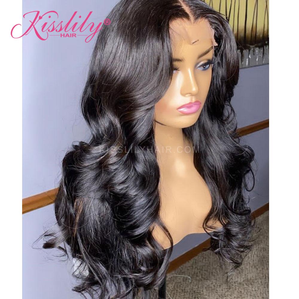 Kisslily Hair 5x5 HD Lace Closure Wigs Wavy Wigs Human Hair 180 Density Natural Black For Women Remy [NAW29]-Hair Accessories-Kisslilyhair