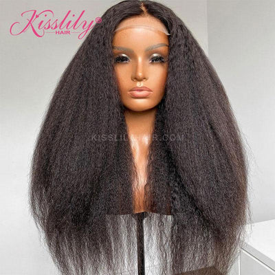Kisslily Hair 5x5 HD Lace Closure Wigs Yaki Straight Wig 180% Density Natural Black Yaki For Black Women With Baby hair Glueless [NAW27]-Hair Accessories-Kisslilyhair