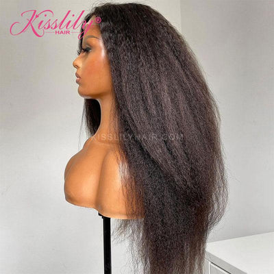 Kisslily Hair 5x5 HD Lace Closure Wigs Yaki Straight Wig 180% Density Natural Black Yaki For Black Women With Baby hair Glueless [NAW27]-Hair Accessories-Kisslilyhair
