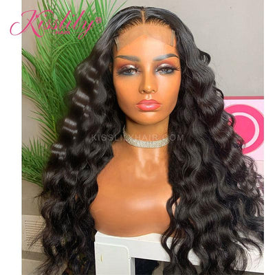 Kisslily Hair 5x5 HD Transparent Swiss Lace Closure Wig Deep Wave Wigs Human Hair Natural Black PrePlucked Bleached Knots [NAW26]-Hair Accessories-Kisslilyhair