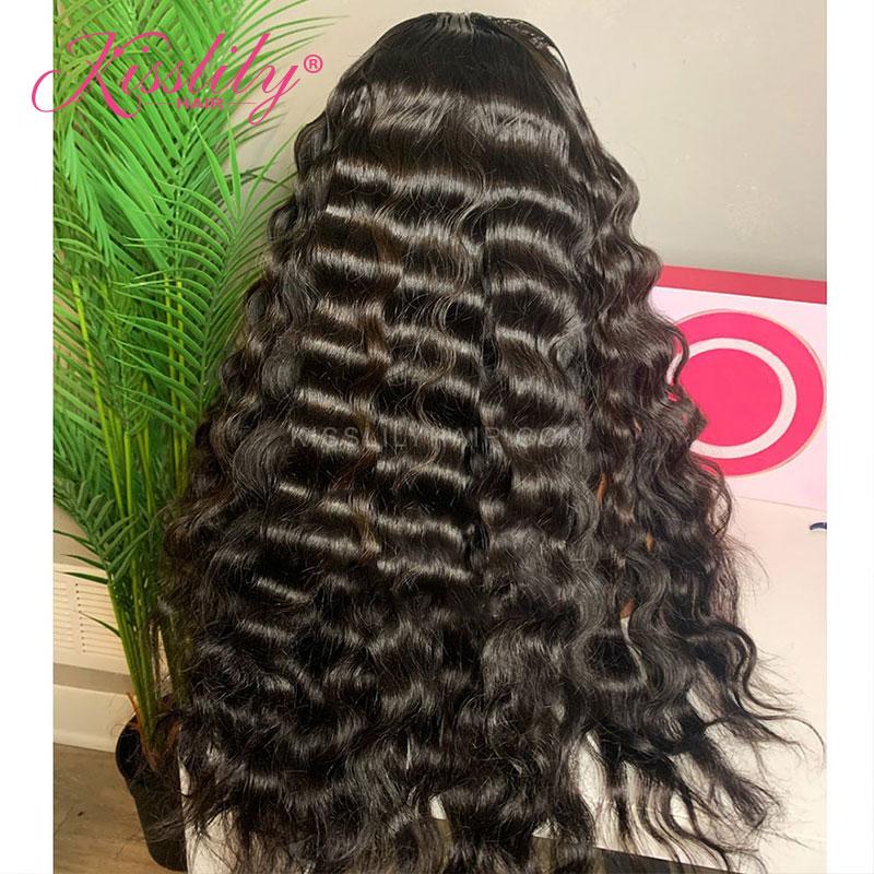 Kisslily Hair 5x5 HD Transparent Swiss Lace Closure Wig Deep Wave Wigs Human Hair Natural Black PrePlucked Bleached Knots [NAW26]-Hair Accessories-Kisslilyhair