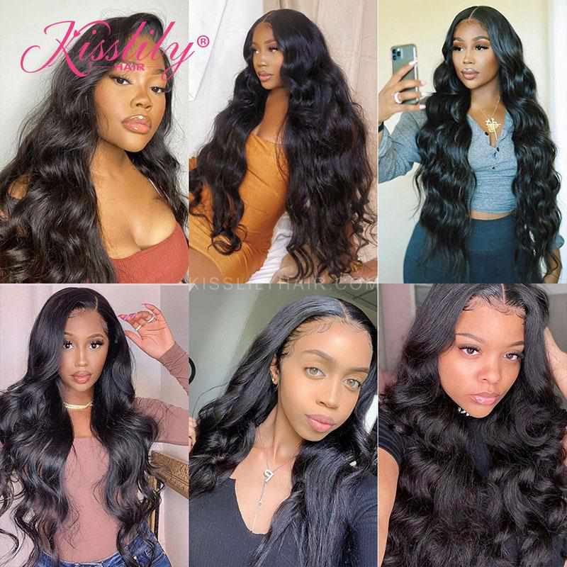 Kisslily Hair 5x5 HD Transparent Swiss Lace Closure Wigs Body Wave Human Hair Wig Natural Black For Black Women [NAW31]-Hair Accessories-Kisslilyhair