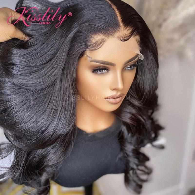 Kisslily Hair 5x5 HD Transparent Swiss Lace Closure Wigs Body Wave Human Hair Wig Natural Black For Black Women [NAW31]-Hair Accessories-Kisslilyhair